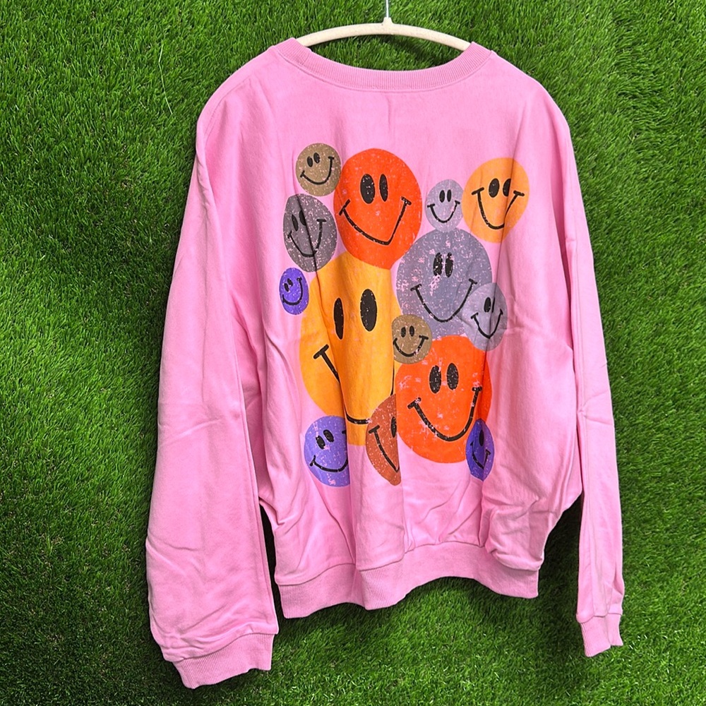 Easel Pink Smiley Face Graphic Top